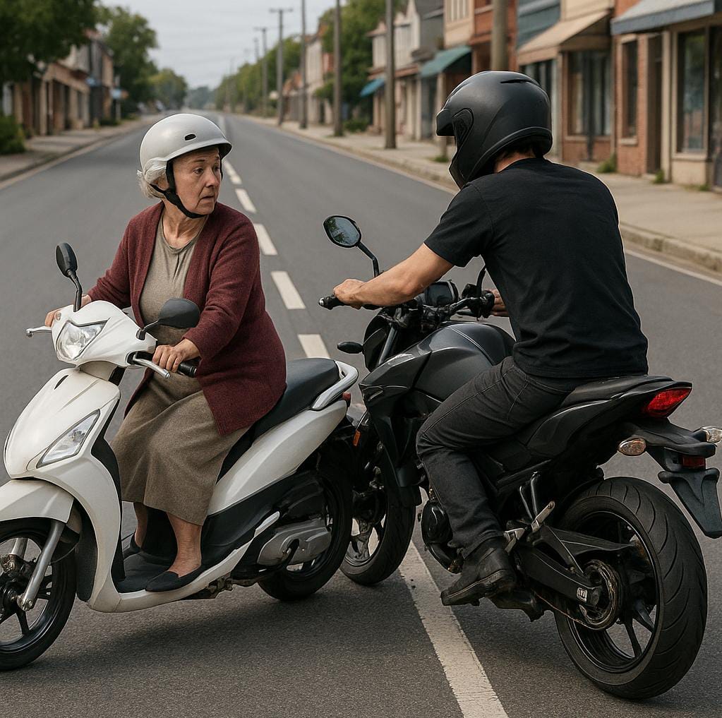 Ilustrasi kecelakaan antara sepeda motor Honda Beat dengan Yamaha Vixion. (Sidkin/AI)