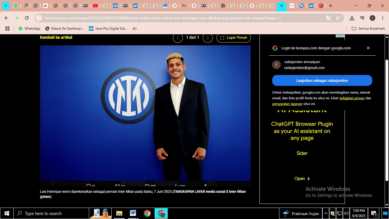 Luis Henrique resmi diperkenalkan sebagai pemain Inter Milan pada Sabtu, 7 Juni 2025.(TANGKAPAN LAYAR media sosial X Inter Milan @Inter)