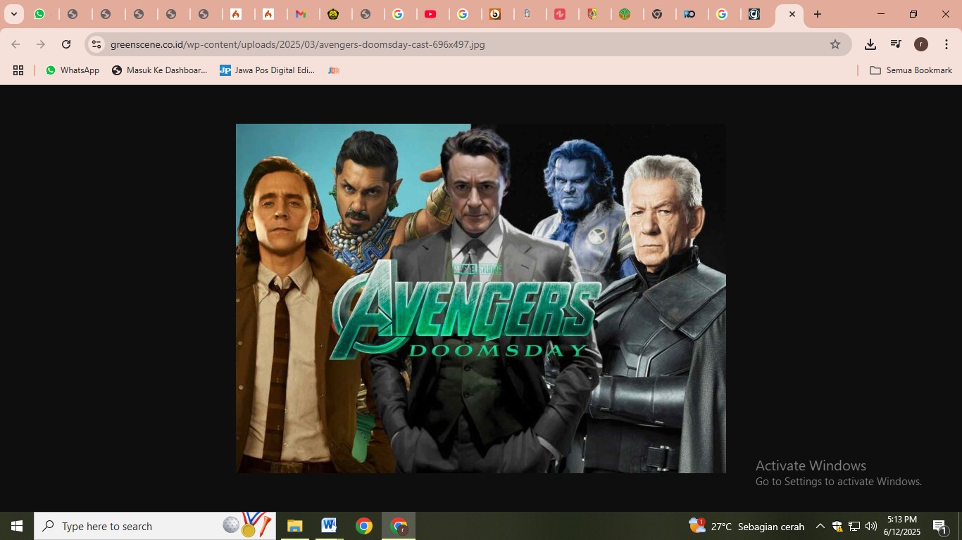 Pemeran film Avengers Doomsday (greenscene). Sejumlah karakter dari deretan film marvel juga muncul, termasuk Loki hingga X-Men