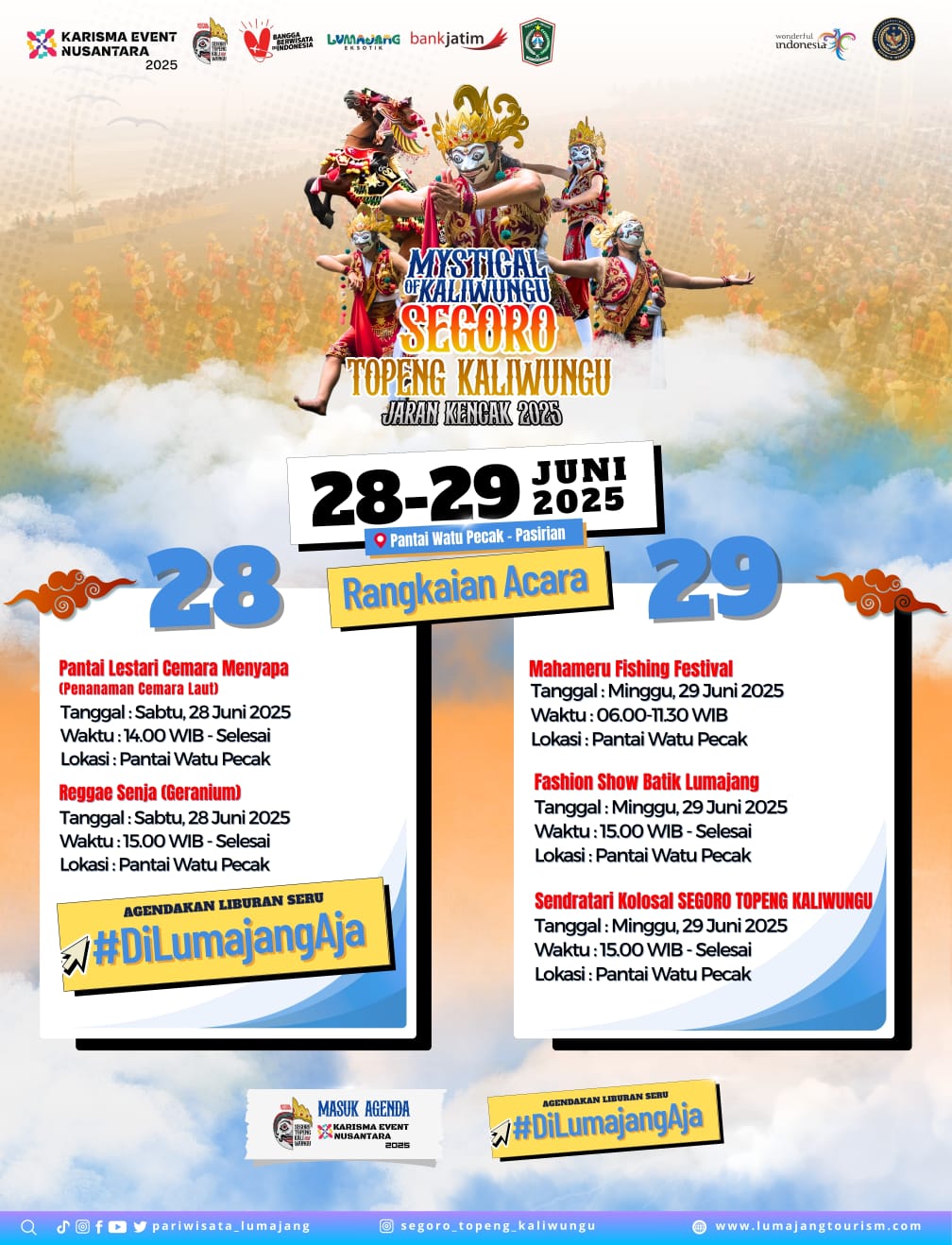 Segoro Topeng Kaliwungu - Jaran Kencak 2025 digelar di Lumajang bulan ini. Simak rangkaian jadwal dan lokasinya.