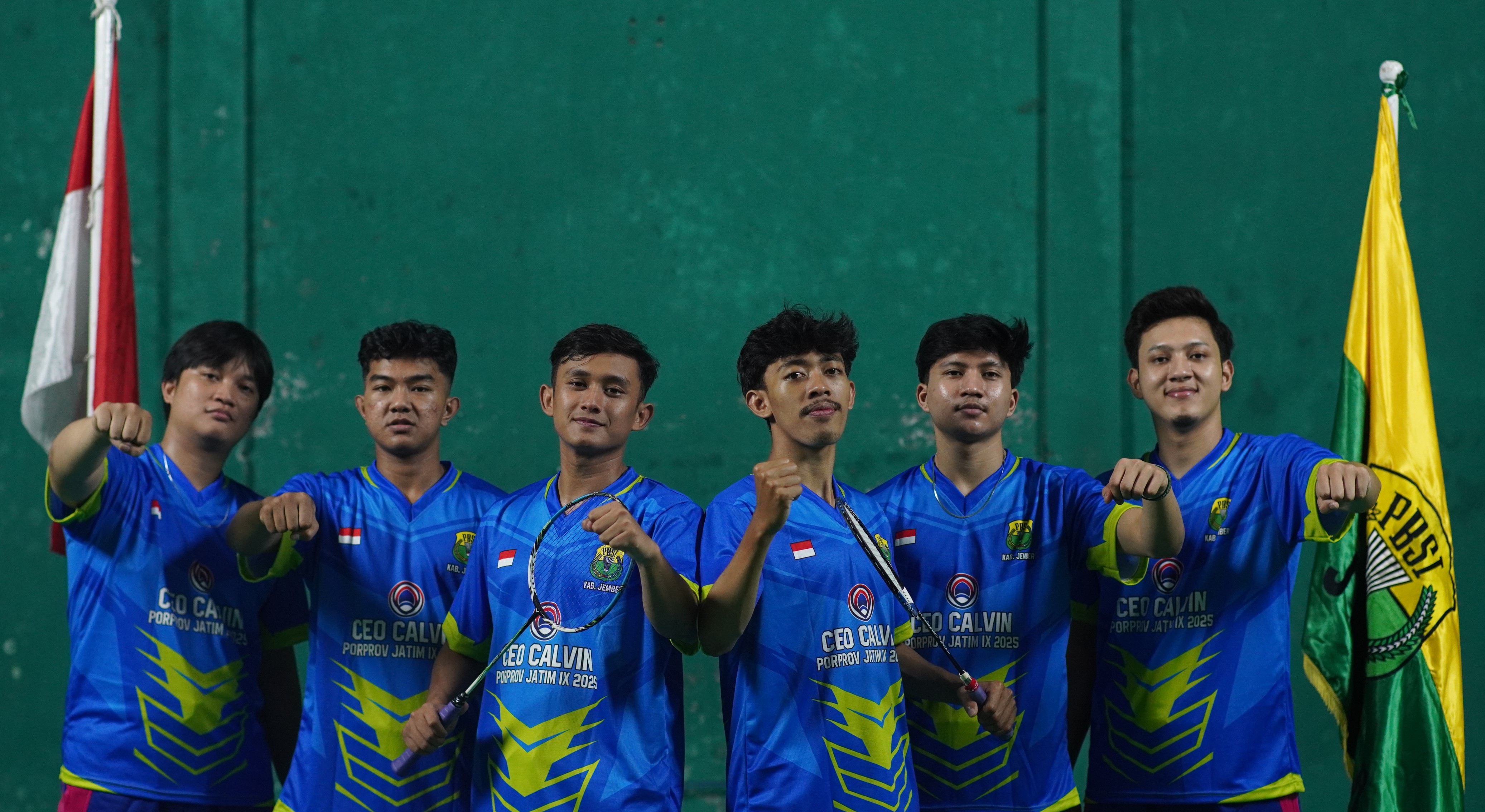 Skuad Bulutangkis Putra Jember yang turun di nomor beregu putra, medali perunggu di Porprov Jatim 2025.