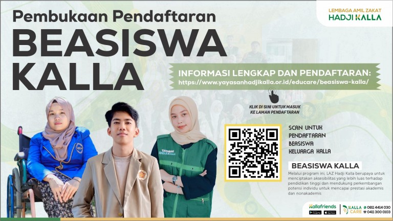 Kabar Bahagia untuk Mahasiswa Pulau Sulawesi, LAZ Hadji Kalla Buka Beasiswa 2025, Ada 5 Jalur Penerimaan.