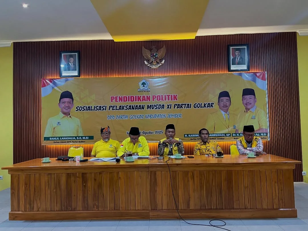 Pengurus DPD Partai Golkar Jember saat sosialisasi tahapan Musda Golkar ke XI, Sabtu (2/8). Meski masih awal, sejumlah nama kandidat ketua mulai muncul.&nbsp;