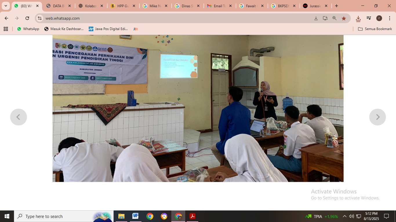 Sosialisasi Urgensi Pendidikan Tinggi oleh Mahasiswa KKN Kolaboratif 109 di SMA Negeri Umbulsari.&nbsp;(Tim PDD KKN Kolaboratif 109)