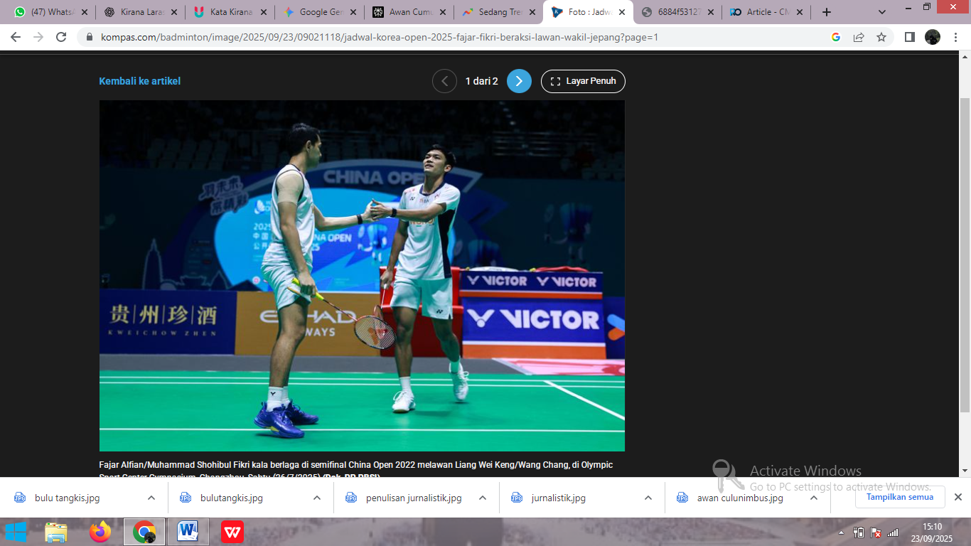 Fajar Alfian/Muhammad Shohibul Fikri kala berlaga di semifinal China Open 2022 melawan Liang Wei Keng/Wang Chang, di Olympic Sport Center Gymnasium, Changzhou, Sabtu (26/7/2025).(Dok. PP PBSI)