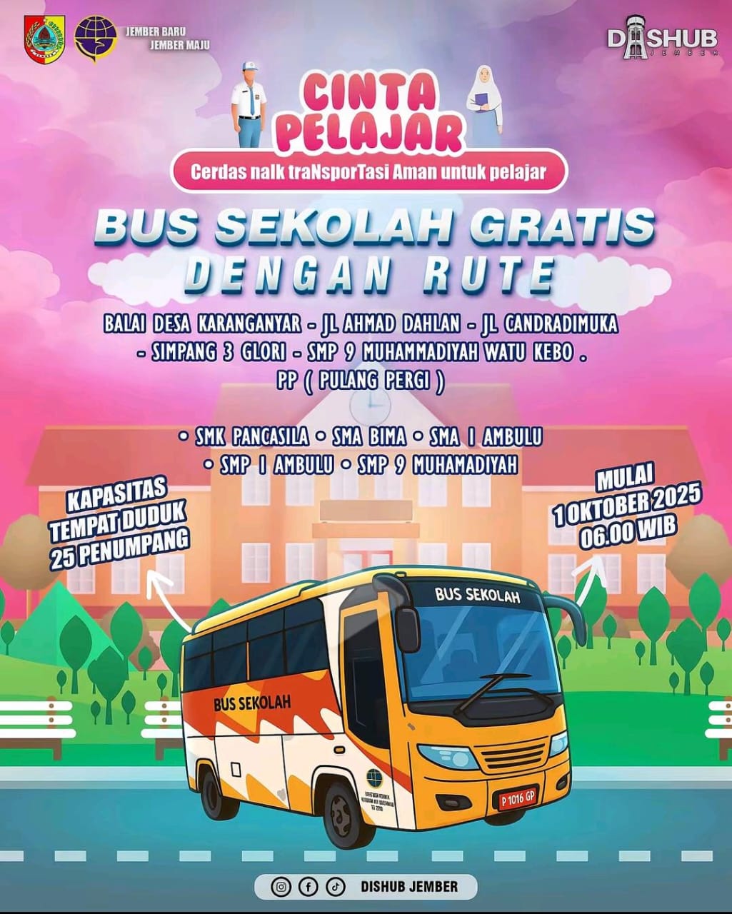 bus sekolah gratis bagi pelajar (Tiktok Dishub Jember)