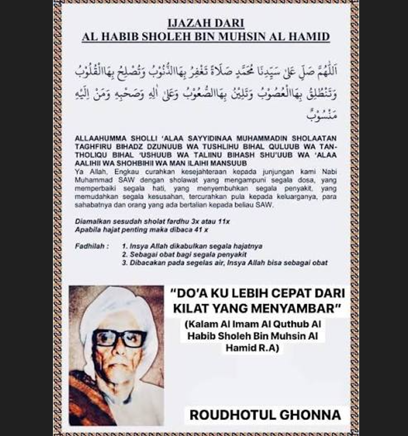Sholawat Mansuub Warisan Habib Sholeh bin Muhsin Al Hamid: &ldquo;Doa Ku Lebih Cepat dari Kilat yang Menyambar&rdquo;  Gambar:&nbsp;Facebook