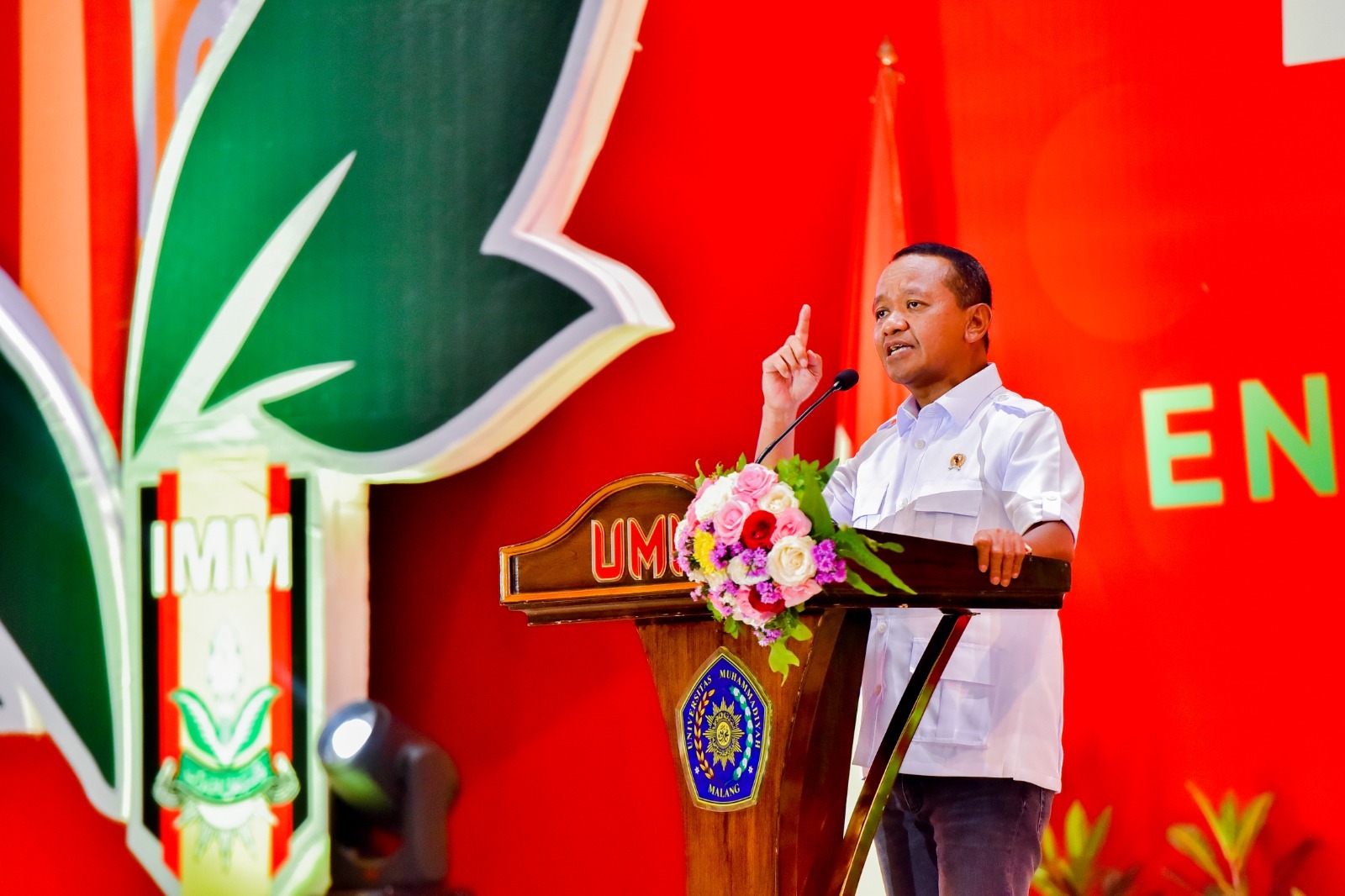 Menteri ESDM Bahlil Lahadalia saat di UMM. Dia menepis isu campuran etanol pada BBM pertalite bikin motor brebet.