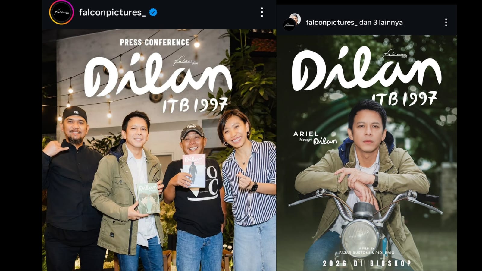 noah siap jadi dilan dewasa diambil dari instagram Falconpictures_  Teks foto: foto menunjukkan ariel dan pihak falcon melakukan press conference
