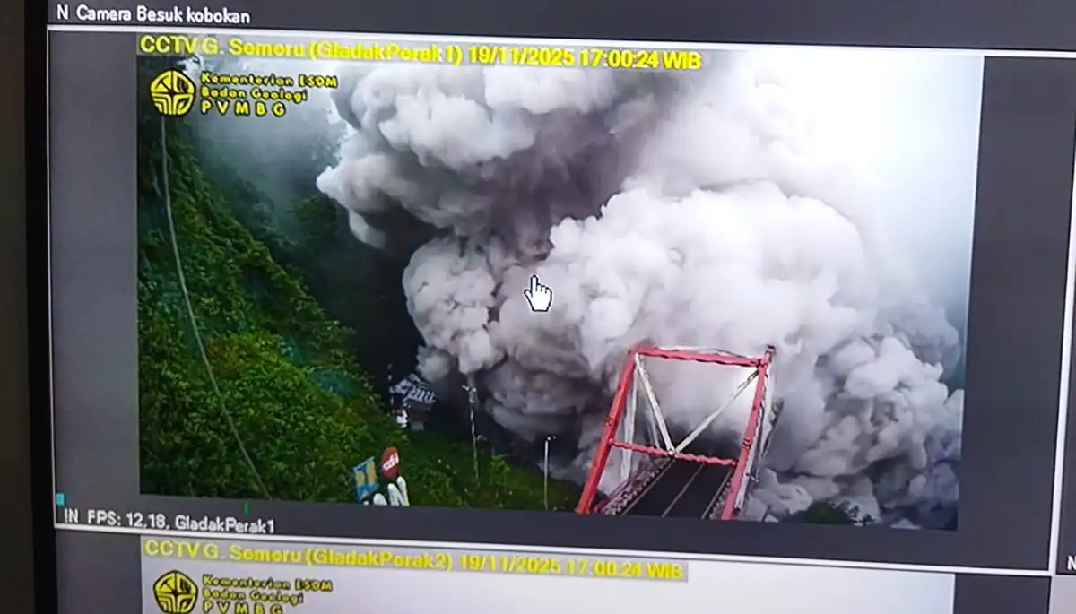 Awan Panas Guguran Erupsi Gunung Semeru melintas di Gladak Perak Lumajang