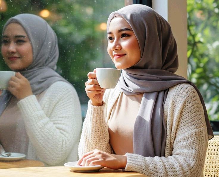 Ilustrasi cewek ngopi di cafe. (Foto: Hadi-Pinterest)