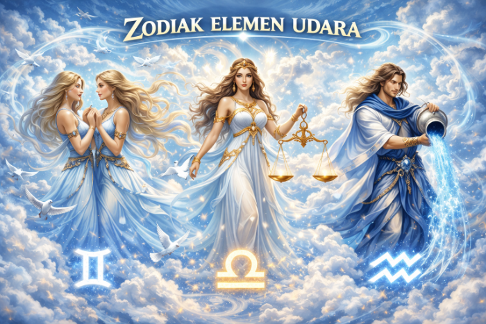 Ilustrasi zodiak elemen udara, Gemini, Libra, Aquarius (Viona/AI)