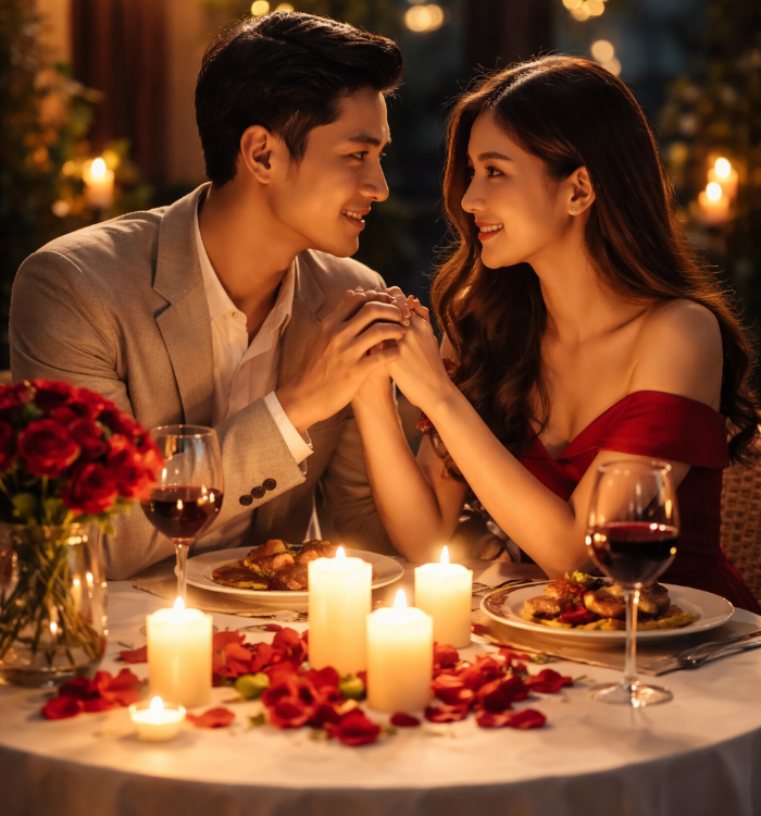 Ilustrasi candle light dinner romantis (Ona/AI)