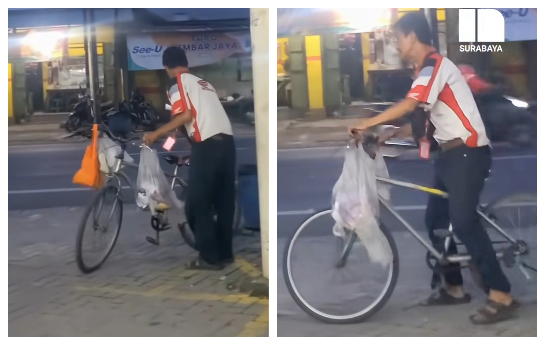 Viral seorang sales motor membagikan brosur dengan menaiki sepeda motor. (TikTok: @ingintau)