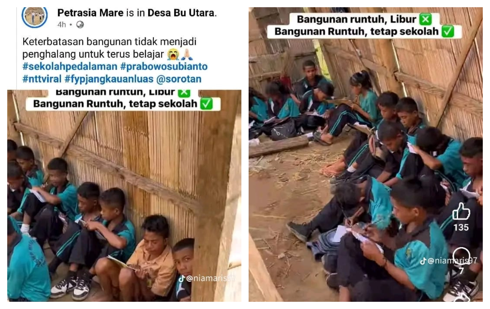 Tangkapan layar video viral menunjukan anak-anak di NTT yang tetap semangat belajar meski ruang kelas nampak kosong (TikTok: @niamaris97)