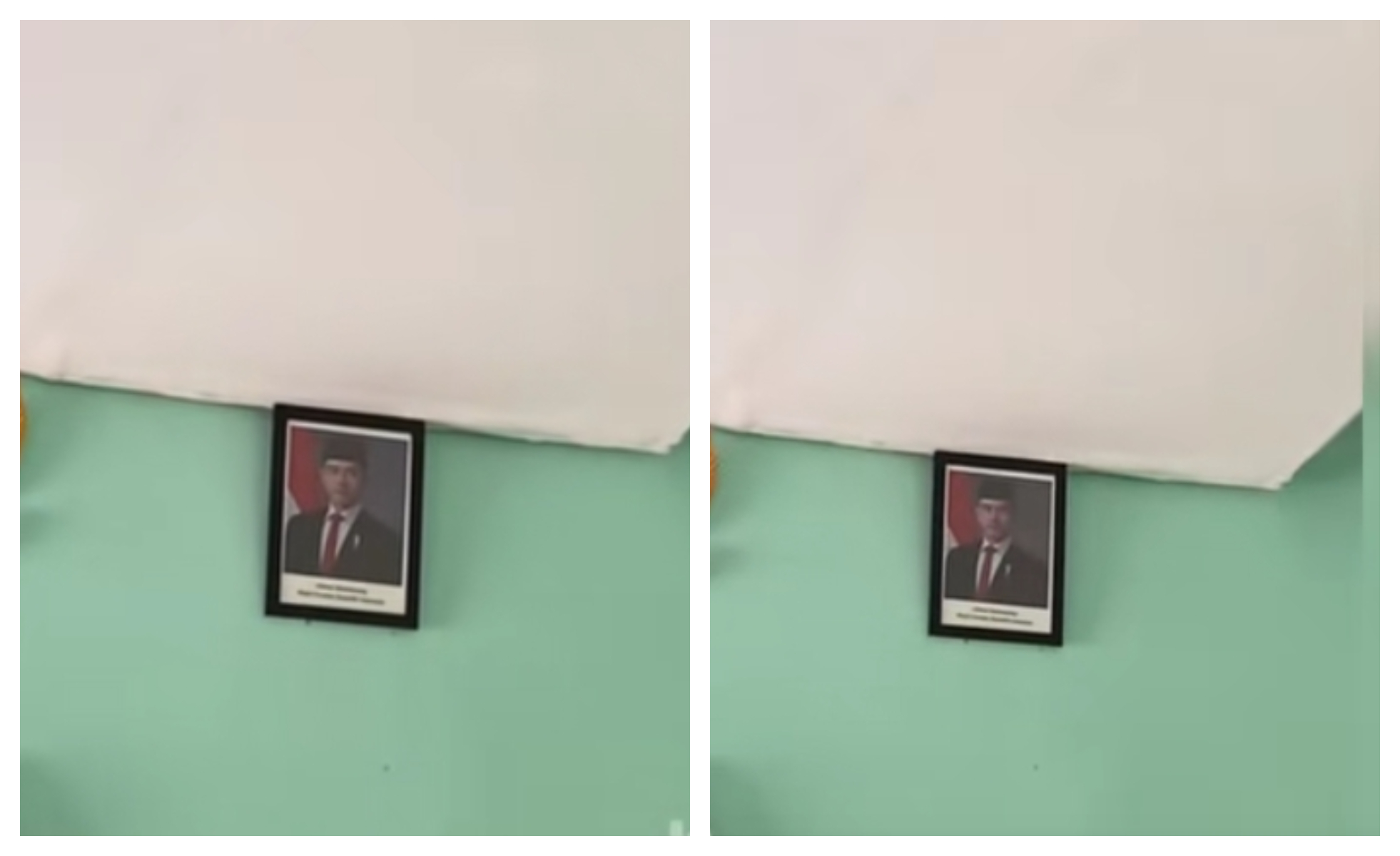 Tangkapan layar video viral plafon roboh ditahan oleh foto Wapres (TikTok: @heryana999)