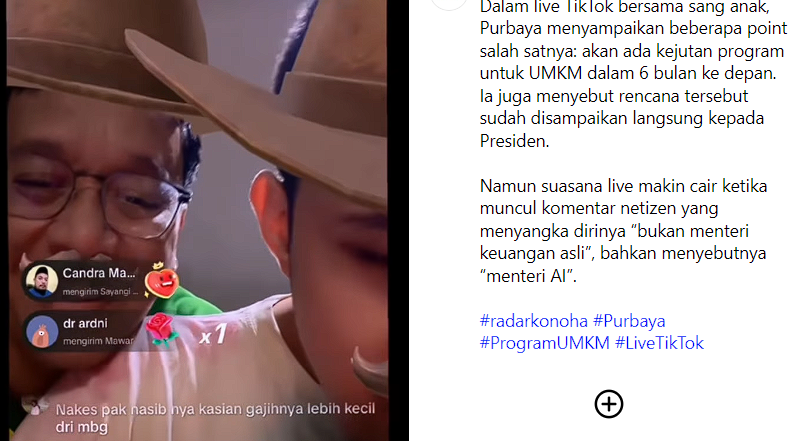 Tangkapan Layar Purbaya saat Live streaming