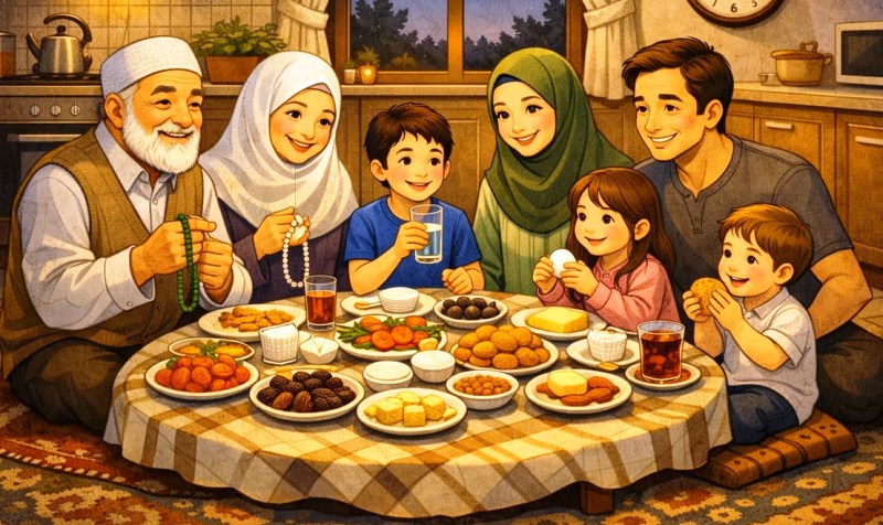 Ilustrasi persiapan buka puasa bersama. (Foto: Fatma G&uuml;z - Pinterest)