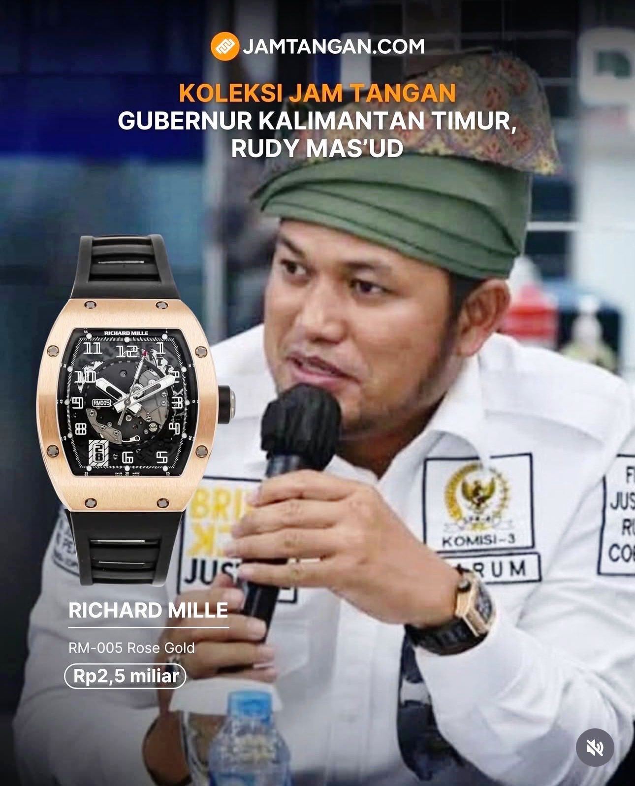 Gubernur Kaltim Rudy Mas'ud, memakai jam jangan mewah Richard Mille RM 005 Rose Gold hingga jadi sorotan publik. (Foto: jamtangan.com)
