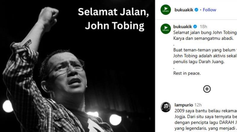 Johnsony Marhasak Lumbantobing atau Bung Tobing. (Foto: Tangkapan layar dari bukuakik-instagram.
