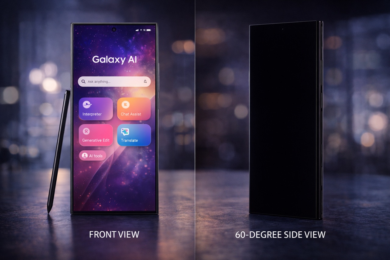 Layar Flex Magic Pixel OLED pada Samsung Galaxy S26 Ultra terbukti mampu menurunkan visibilitas hingga di bawah 1 persen dari sudut samping. (RIFKI/AI)