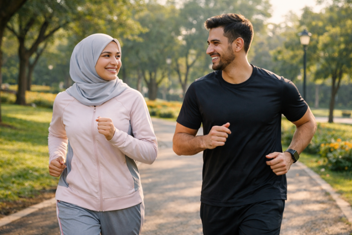 Ilustrasi orang sedang lari (AI)