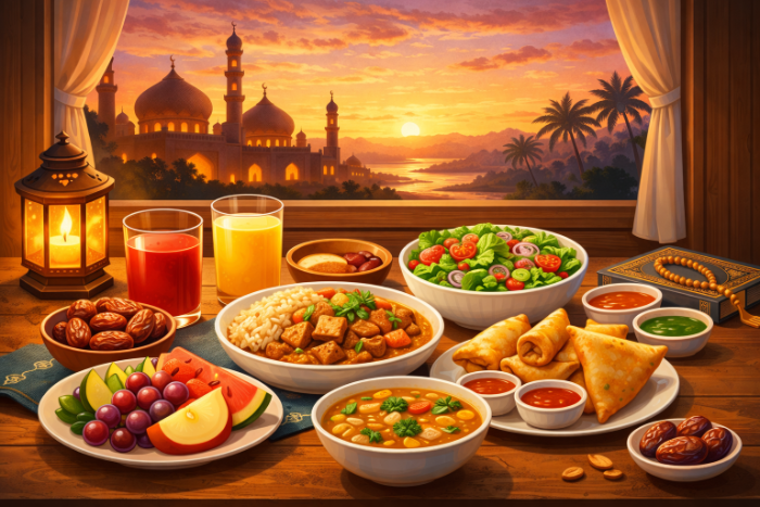 Ilustrasi makanan sehat untuk buka puasa (AI)