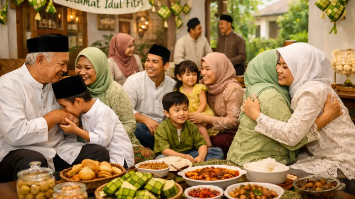Tradisi berkumpul dan pulang kampung saat Lebaran (AI)