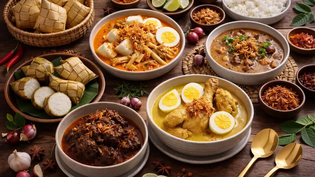 Ragam hidangan khas dari berbagai penjuru nusantara siap memanjakan lidah kamu dan keluarga di momen Lebaran 2026. (RIFKI/AI)