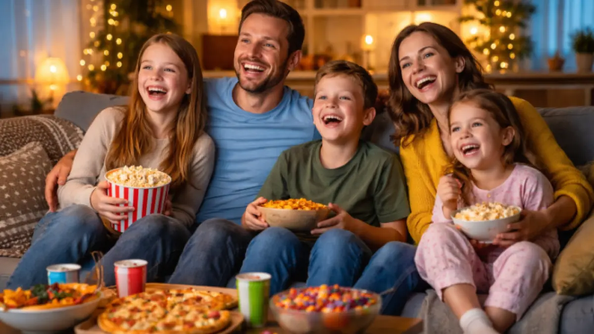 Kegiatan nonton bersama saat liburan (AI)