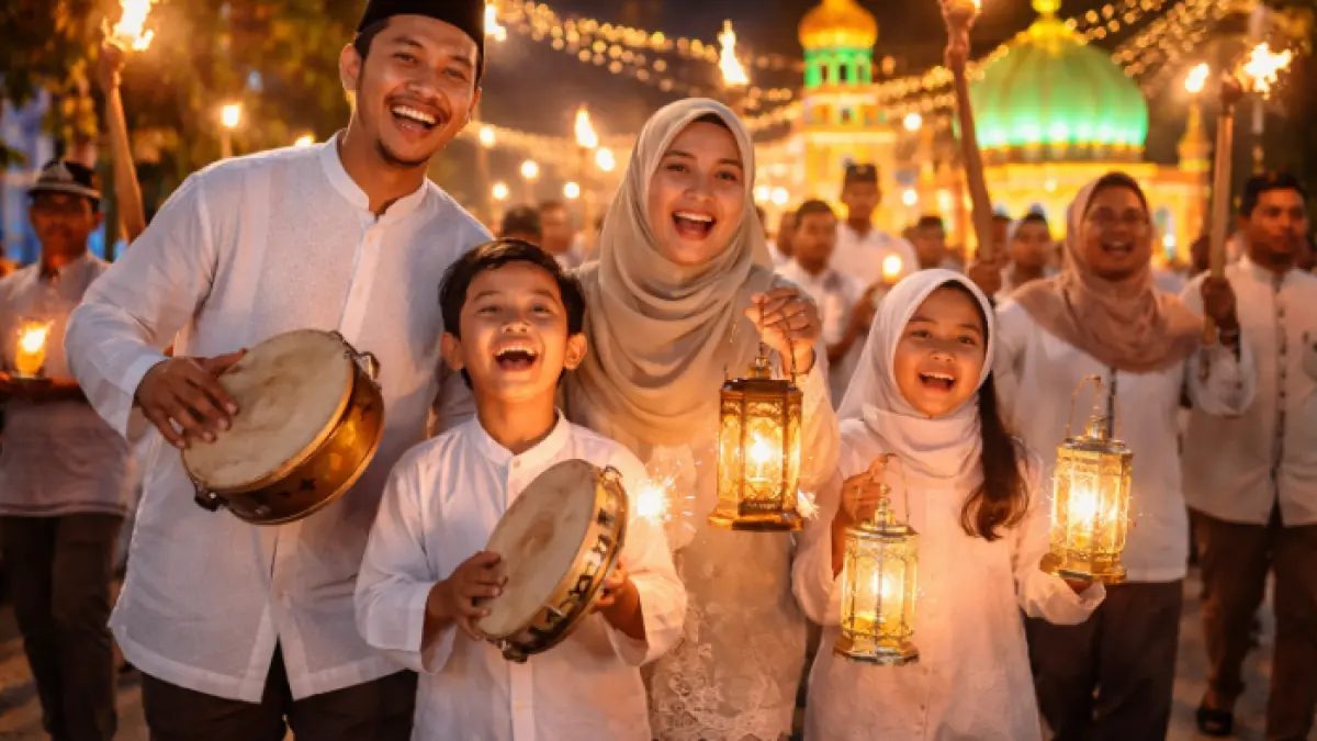 Kegiatan Takbir Keliling di Malam Lebaran (AI)