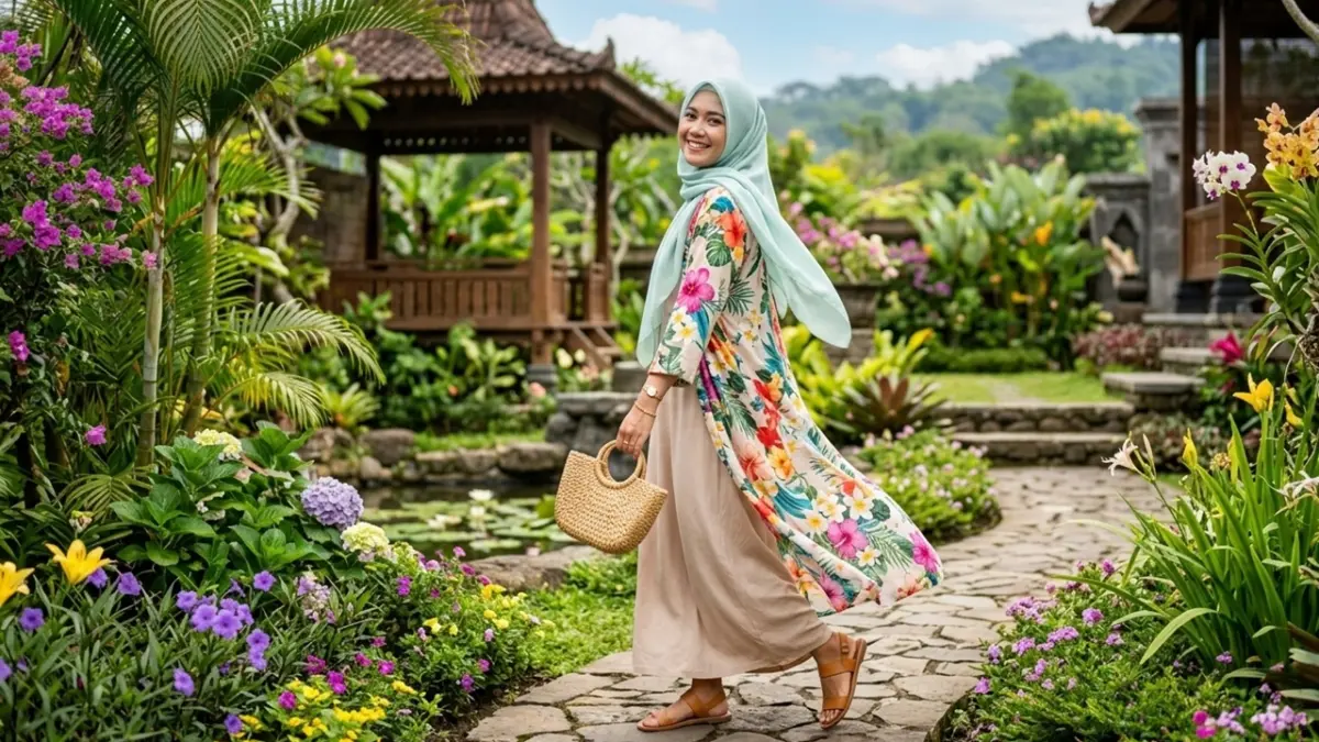 Dengan teknik layering dan padu padan warna yang tepat, baju lama di lemari bisa membuat kamu tampil sekeren tren busana Lebaran 2026. (RIFKI/AI)