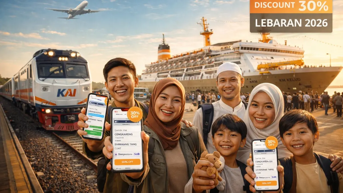 Pemerintah resmi memberikan stimulus tarif hingga Rp 911,16 miliar untuk memastikan perjalanan mudik Lebaran 2026 kamu menjadi lebih hemat dan nyaman melalui berbagai moda transportasi publik. (RIFKI/AI)