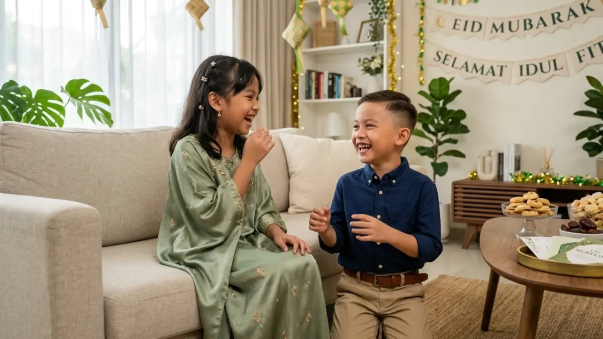 Perpaduan material sateen dan katun premium pada baju Lebaran anak 2026 memastikan si kecil tetap tampil modis tanpa kehilangan kenyamanannya saat bersilaturahmi. (RIFKI/AI)