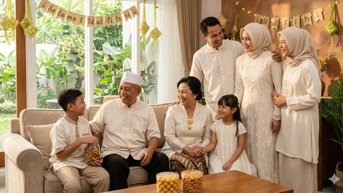 Ilustrasi momen bercengrama dengan keluarga saat lebaran
