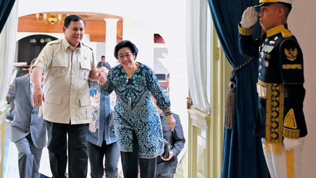 Presiden Prabowo Subianto menerima kedatangan Presiden RI ke-5, Ibu Megawati Soekarnoputri di Istana Merdeka, Jakarta, Kamis, 19 Maret 2026. (Setkab RI)