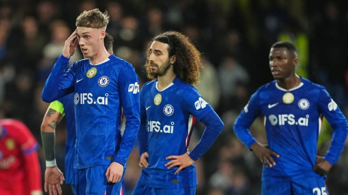 Ekspresi para pemain Chelsea dalam laga versus PSG di 16 besar Liga Champions 2025/2026, Rabu (18/3/2026)