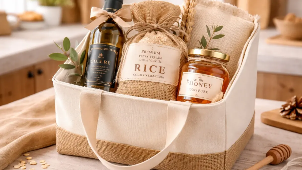 Memilih hampers berisi bahan pokok premium atau makanan praktis memberikan nilai manfaat lebih bagi penerimanya di Lebaran 2026. (RIFKI/AI)