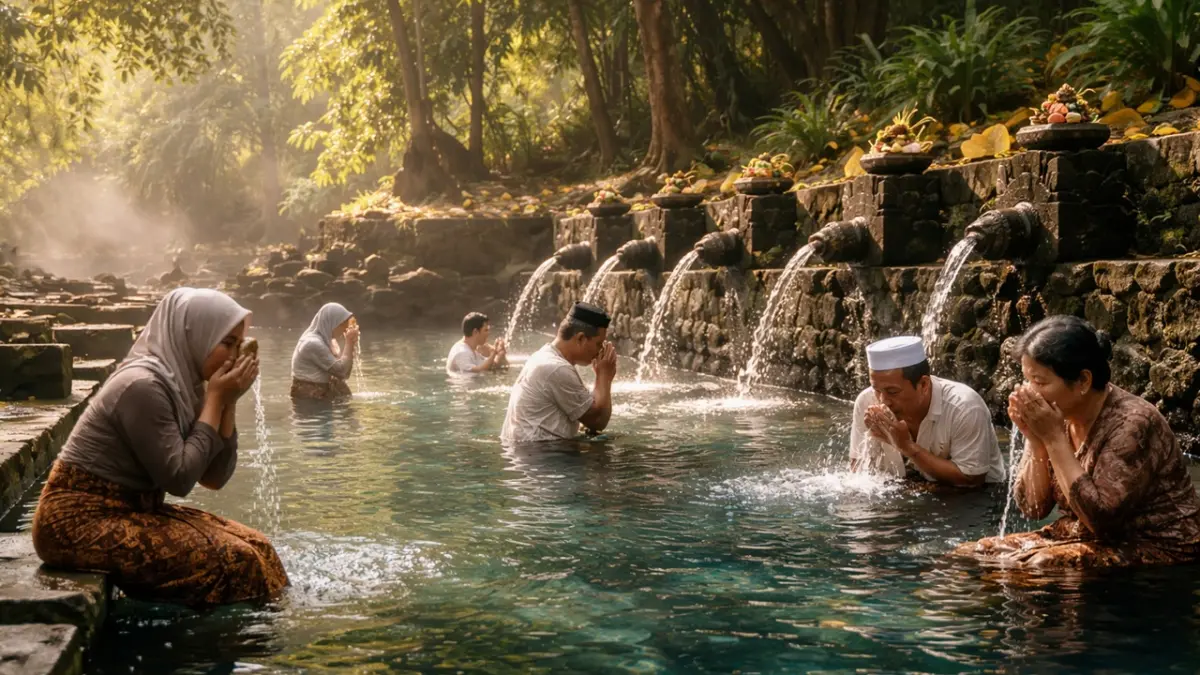 Tradisi Padusan menjadi simbol persiapan spiritual bagi kamu untuk menyambut bulan suci Ramadan 2026 dengan hati yang bersih. (RIFKI/AI)