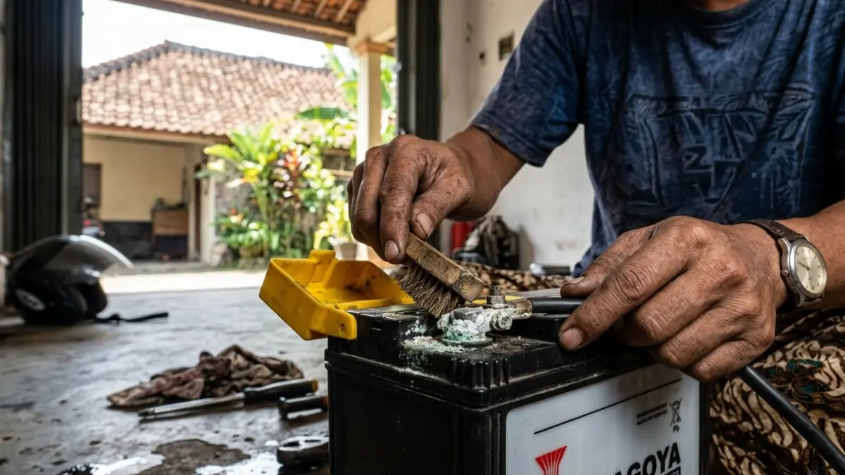 Melakukan pengecekan mandiri pada bagian-bagian sederhana dapat membantu kamu menekan pengeluaran servis menjelang mudik Lebaran. (RIFKI/AI)