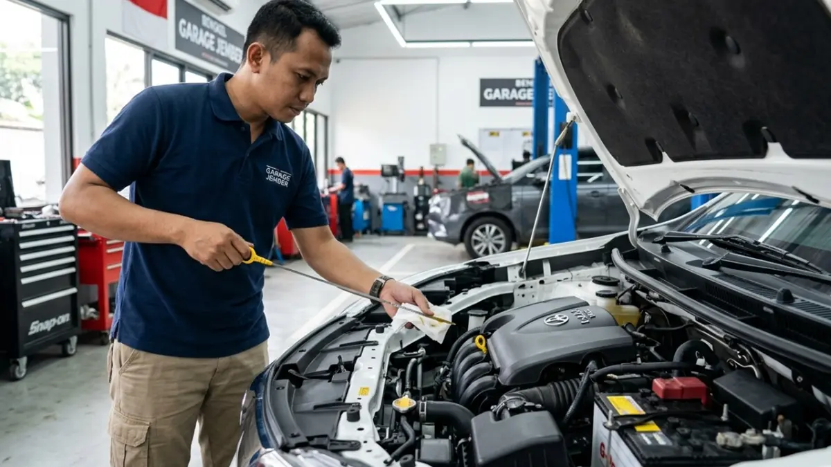 Memastikan level oli dan air radiator dalam kondisi cukup adalah langkah awal bagi kamu untuk menghindari overheat saat mudik 2026. (RIFKI/AI)