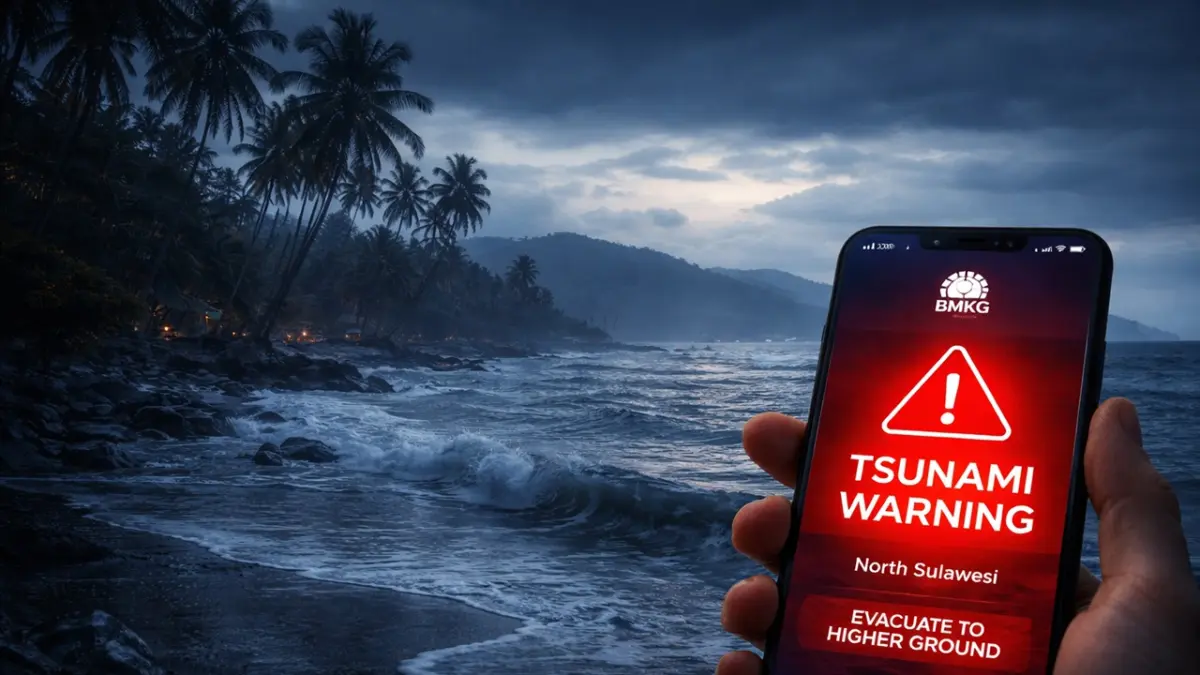 Pasca gempa Magnitudo 7,6 di Bitung, kamu diminta untuk tetap siaga terhadap potensi tsunami dan gempa susulan yang mungkin terjadi di wilayah Sulawesi Utara dan Maluku Utara. (RIFKI/AI)