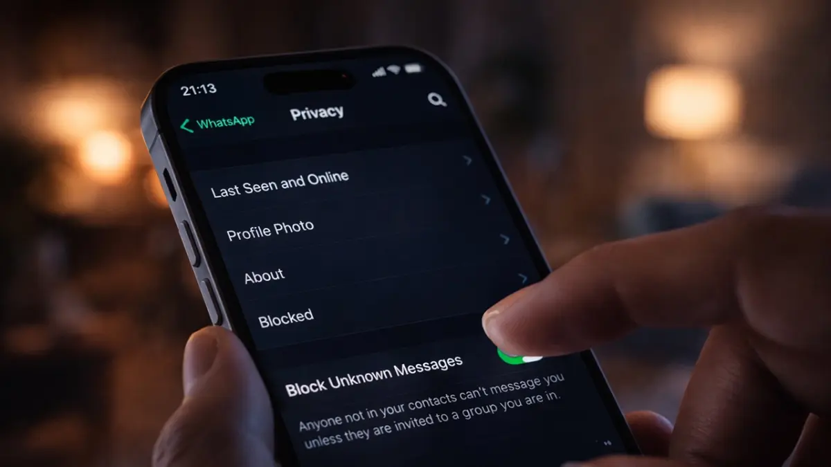 Mengaktifkan fitur blokir otomatis pada menu privasi WhatsApp akan membantu kamu menghindari gangguan pesan dari nomor asing dan menjaga keamanan akun dari potensi penipuan siber. (RIFKI/AI)