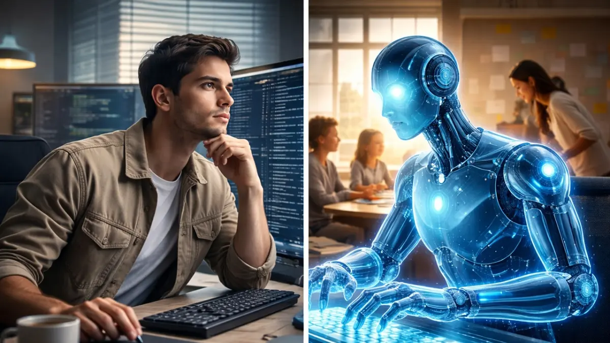 Perkembangan AI menuntut kamu untuk lebih adaptif dalam memilih profesi yang mengedepankan sisi kemanusiaan dan kreativitas agar tetap bertahan di tengah arus otomatisasi digital 2026. (RIFKI/AI)