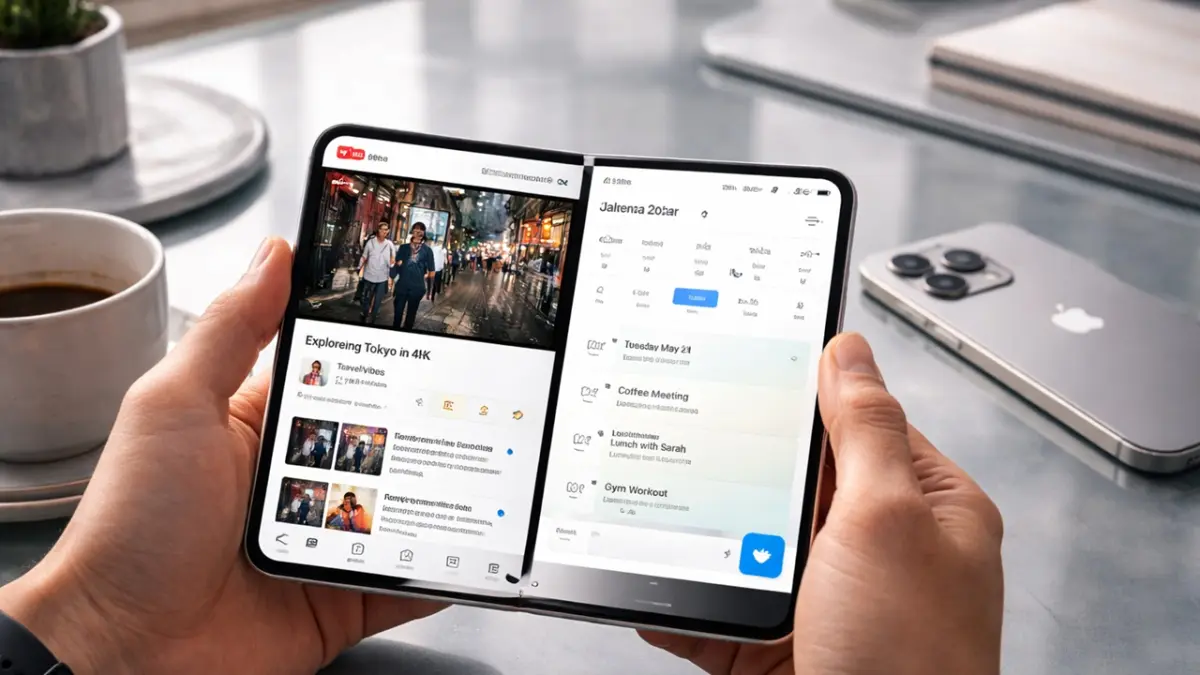 Bocoran terbaru iPhone Fold menampilkan layar utama 7,76 inci yang didesain khusus untuk memberikan pengalaman multitasking ala iPad bagi kamu yang dinamis. (RIFKI/AI)