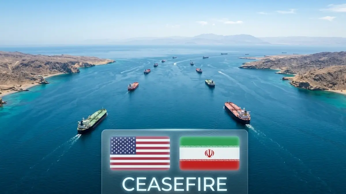 Kesepakatan gencatan senjata antara Trump dan Iran menandai dibukanya kembali Selat Hormuz, jalur energi paling vital di dunia yang memberikan ketenangan bagi pasar global dan juga kamu. (RIFKI/AI)