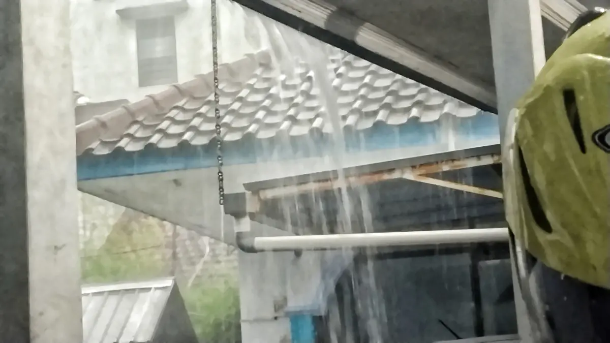 Kondisi hujan lebat terjadi di Jember disertai petir yang bersambaran, terjadi tanah longsor, dan semua diimbau waspada. (nur hariri/halojember)