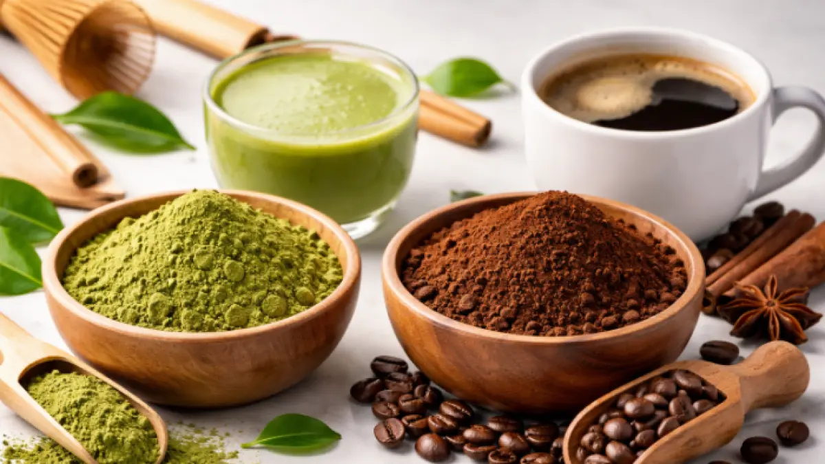 Bubuk kopi dan matcha (AI)