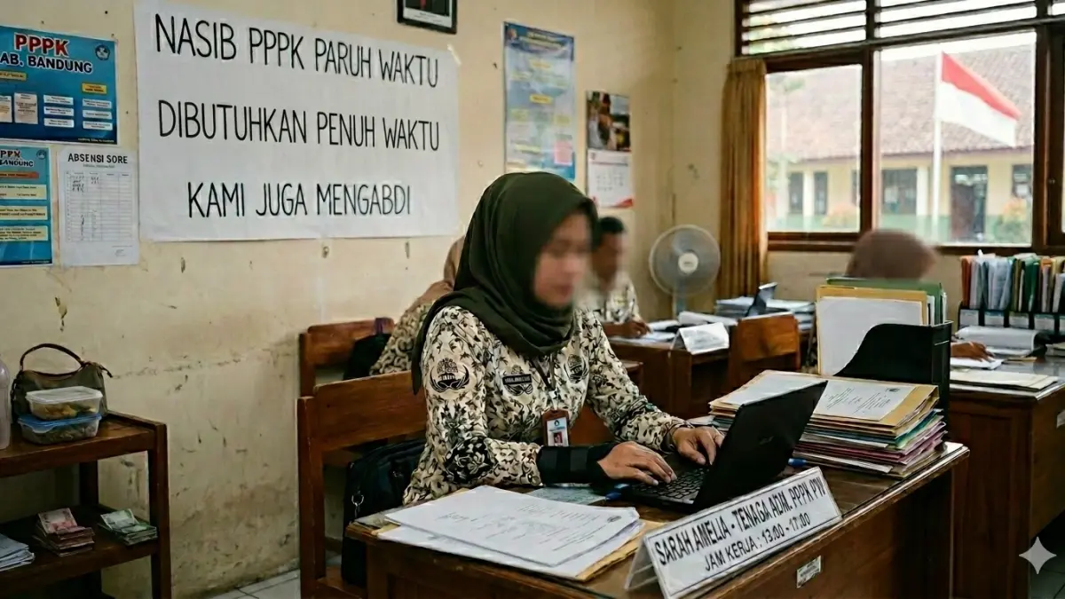 Ilustrasi PPPK Paruh Waktu yang tetap dituntut kerja penuh waktu. (ai/nurhariri/halojember)