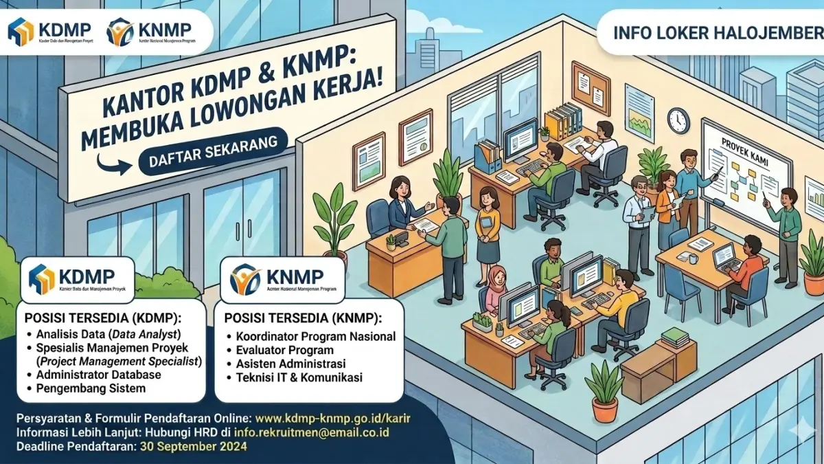 Ilustrasi tempat pendaftaran lowongan kerja (loker) KDMP/KNMP. (ai/nurhariri/halojember)